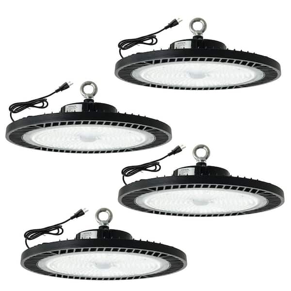 4-Pack 400W Black UFO LED High Bay Light 5000K 60000LM with Plug AC100-277V Commercial Lighting for Warehouse/Shop/Barn