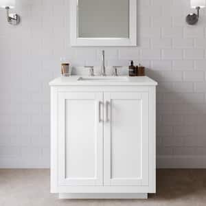 Miranda 30 in. W x 22 in. D x 33.75 in. H Single Bath Vanity in White with White Quartz Top and 24 in. Mirror