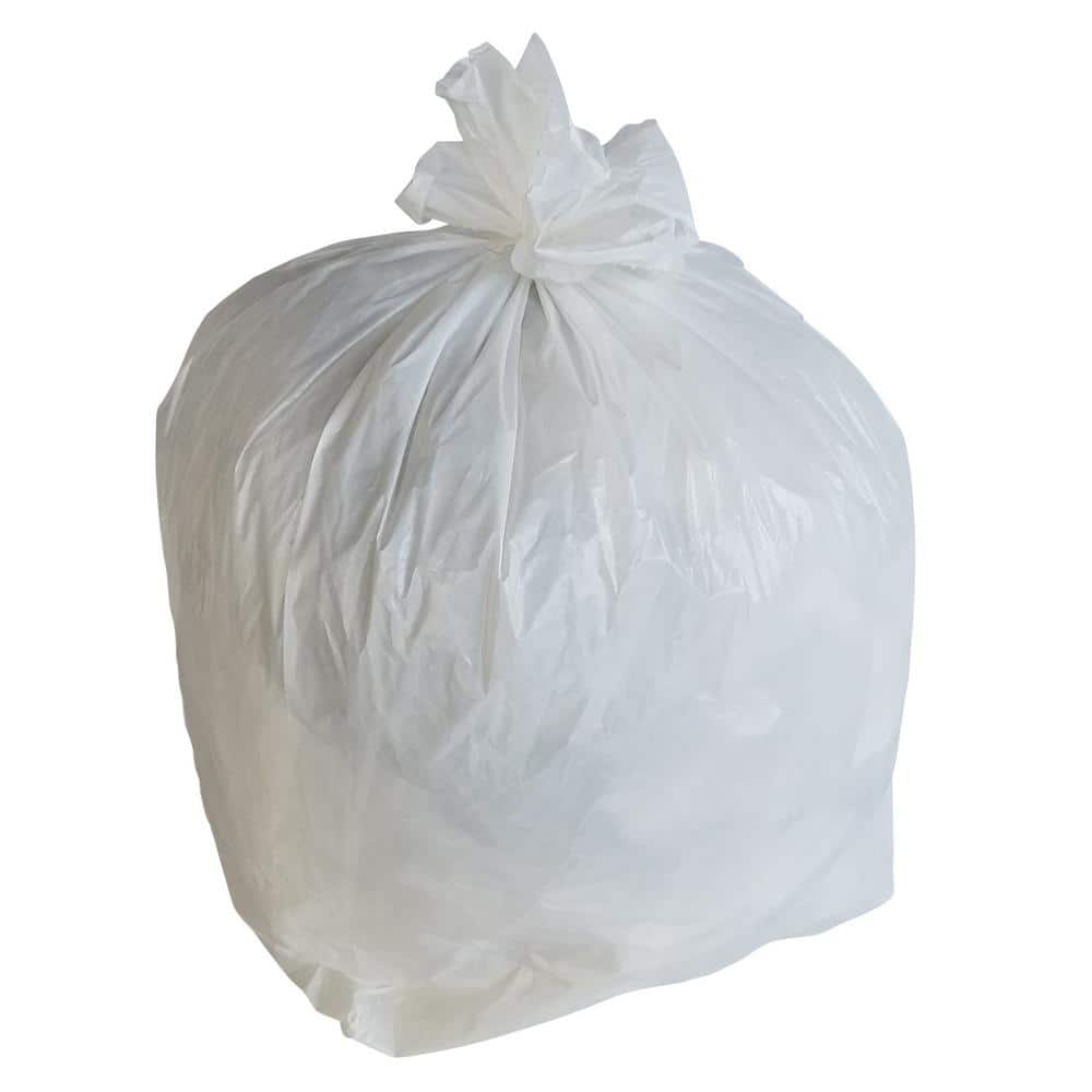 PlasticMill 12-16 Gallon, White, 1 mil, 24x31, 250/Case, Garbage Bags/ Trash Can Liners.