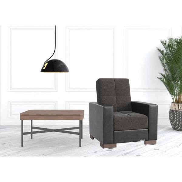 HomeRoots Amelia 38 in. Gray Fabric Arm Chair with Tufted Cushions