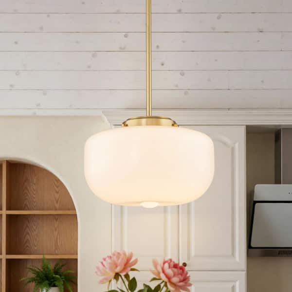 LLHZSY 12 in. 1-Light Mid-Century Modern Brass Oval Pendant Light
