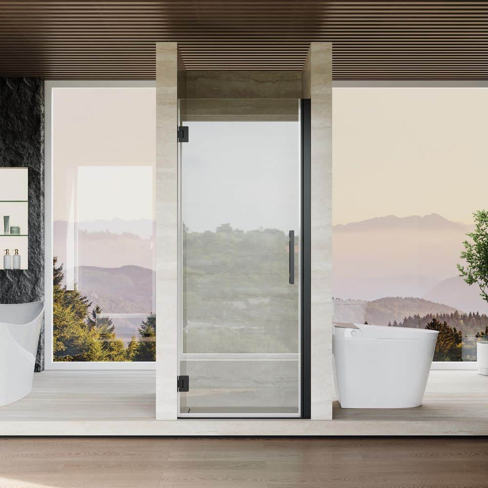 "31-32 in. W x 72 in. H Pivot Doubled Hinged Frameless Shower Door in Matte Black with SGCC ANSI 3/8""(10mm) Clear Glass" price history on PriceWatchPro