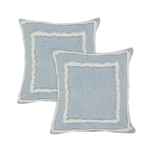Rory Sky Blue/White Bordered 100% Cotton 20 in. x 20 in. Indoor Throw Pillow (Set of 2)