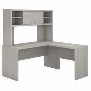 Echo 60 in. L-Shaped Gray Sand Desk with Hutch