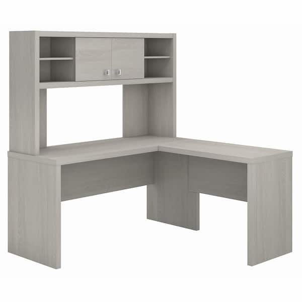 Bush Furniture Echo 60 in. L-Shaped Gray Sand Desk with Hutch