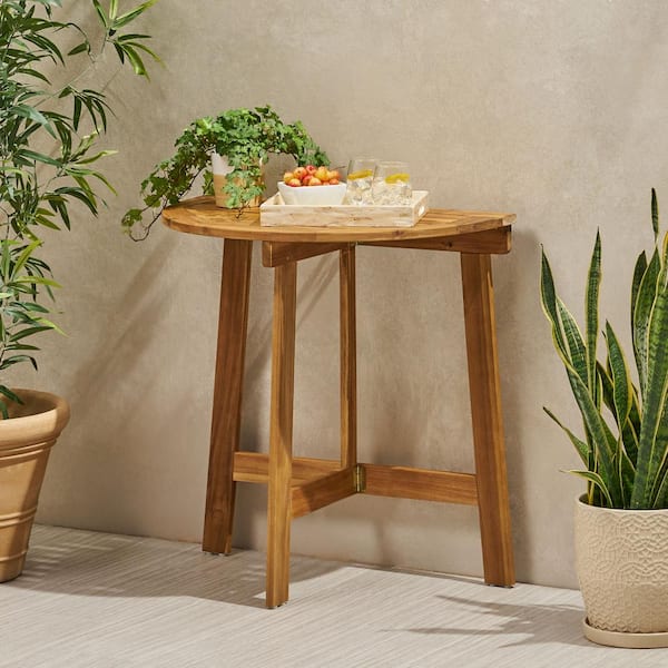 Natural 100% Solid Wood Half-round Shaped Outdoor Bistro Table with Folding Design