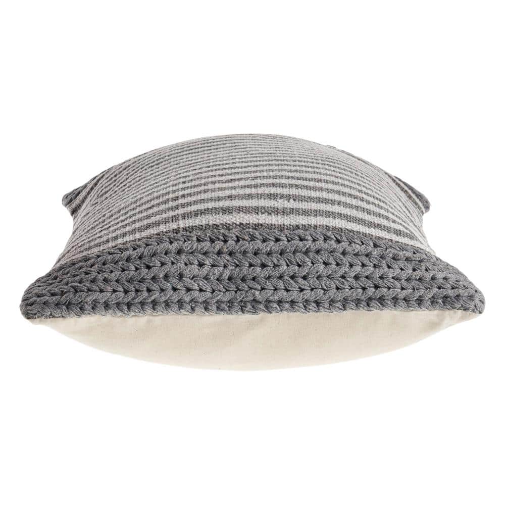 Gray and Ivory Striped Textured Cotton Throw Pillow Set