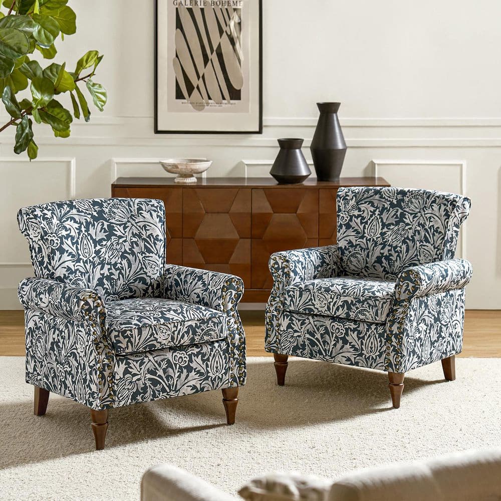 Auria Traditional Navy Polyester Accent Arm Chair with Rolled Arms and Solid Wood Legs (Set of 2) price history on PriceWatchPro