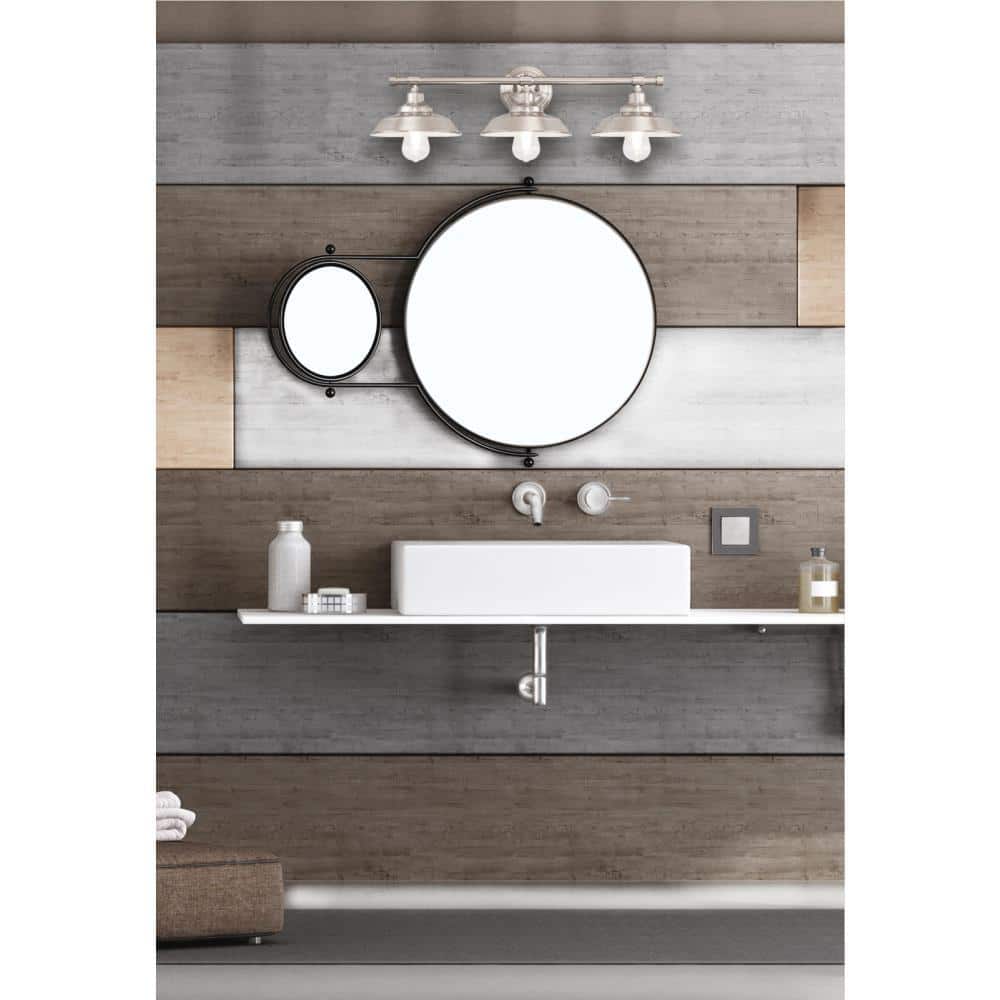 Brushed Nickel Three-Light Industrial Wall Fixture