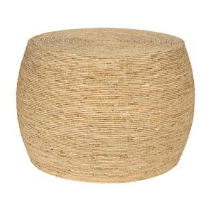 26.97 in. Natural Round Handwoven Corn Rope Barrel Coffee Table