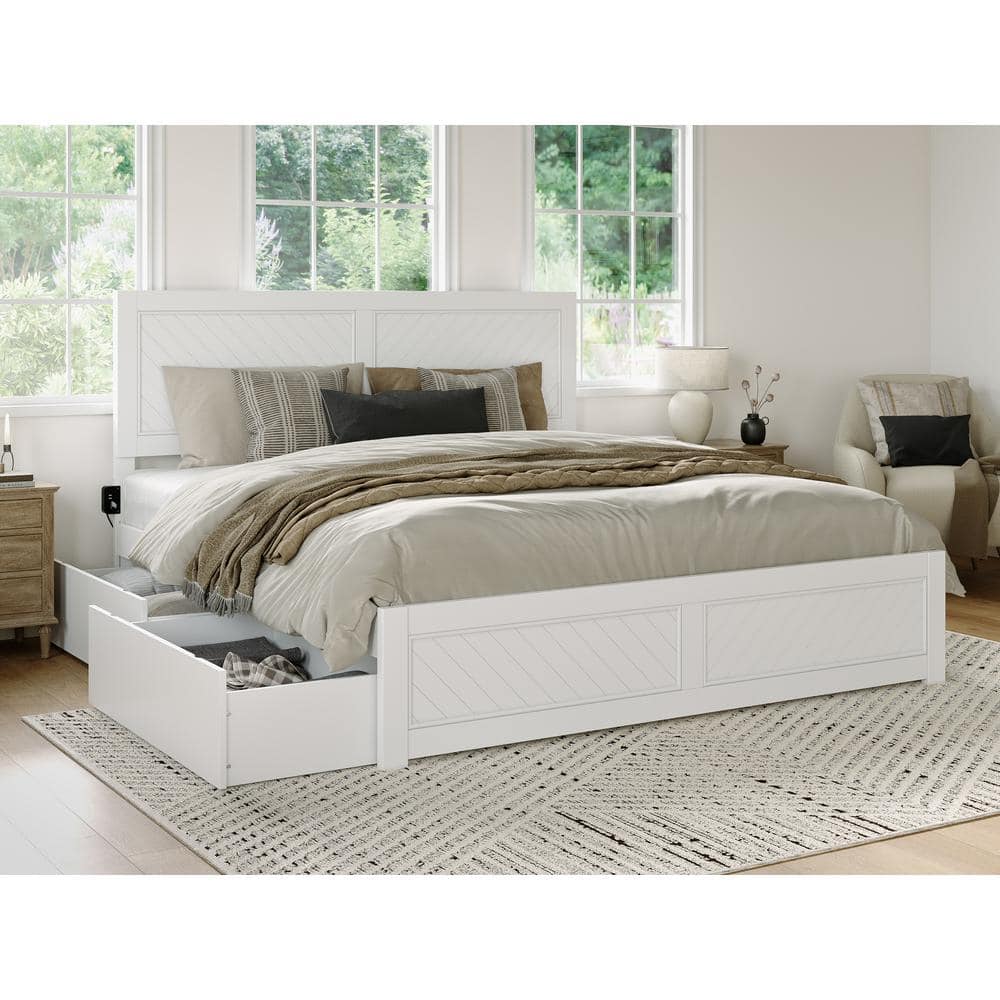 Canyon White King Wood Platform Bed with Storage Drawers