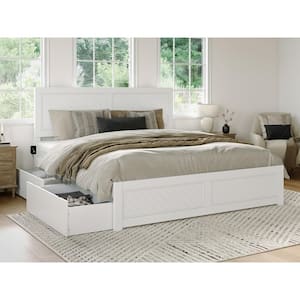 Canyon White Solid Wood King Platform Bed with Matching Footboard and Storage Drawers