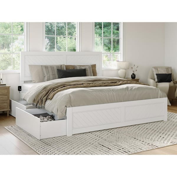 Afi Canyon White Solid Wood King Platform Bed With Matching Footboard 