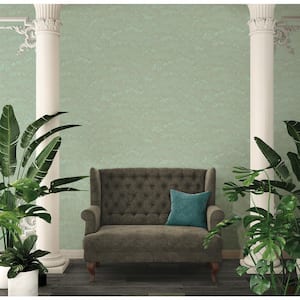 Absolutely Chic Blue/Green Cherry Blossom Motif Vinyl on Non-Woven Non-Pasted Metallic Wallpaper (Covers 57.75 sq.ft.)