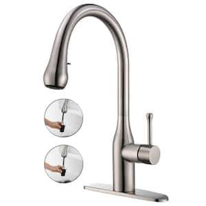 Single-Handle Pull-Out Sprayer Kitchen Faucet with Deck Plate in Brushed Nickel