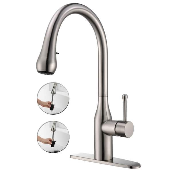 ELLO&ALLO Single-Handle Pull-Out Sprayer Kitchen Faucet with Deck Plate in Brushed Nickel
