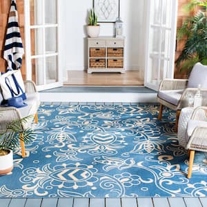 Beach House Blue/Beige 9 ft. x 12 ft. Abstract Medallion Indoor/Outdoor Area Rug