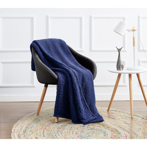 My World Cloud Sherpa Navy Polyester Throw Blanket