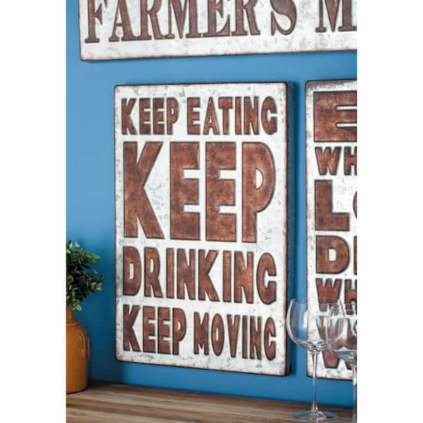 Litton Lane 14 in. x 21 in. Pop Arts "Keep Eating" Brown Metal Wall Sign