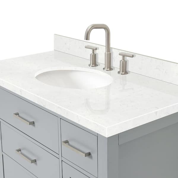 Bristol 42 in. Vanity in White with Marble Vanity Top in Carrara White