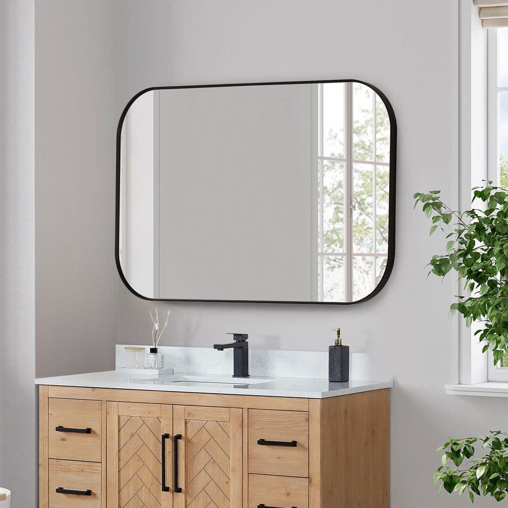 Trielle 48 in. W x 30 in. H Rectangular Aluminum Framed Wall Mounted Bathroom Vanity Mirror in Matte Black price history on PriceWatchPro