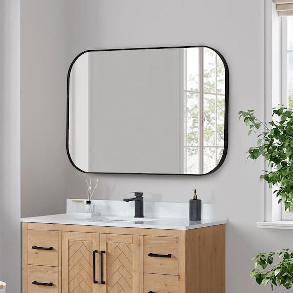 Trielle 48 in. W x 30 in. H Rectangular Aluminum Framed Wall Mounted Bathroom Vanity Mirror in Matte Black