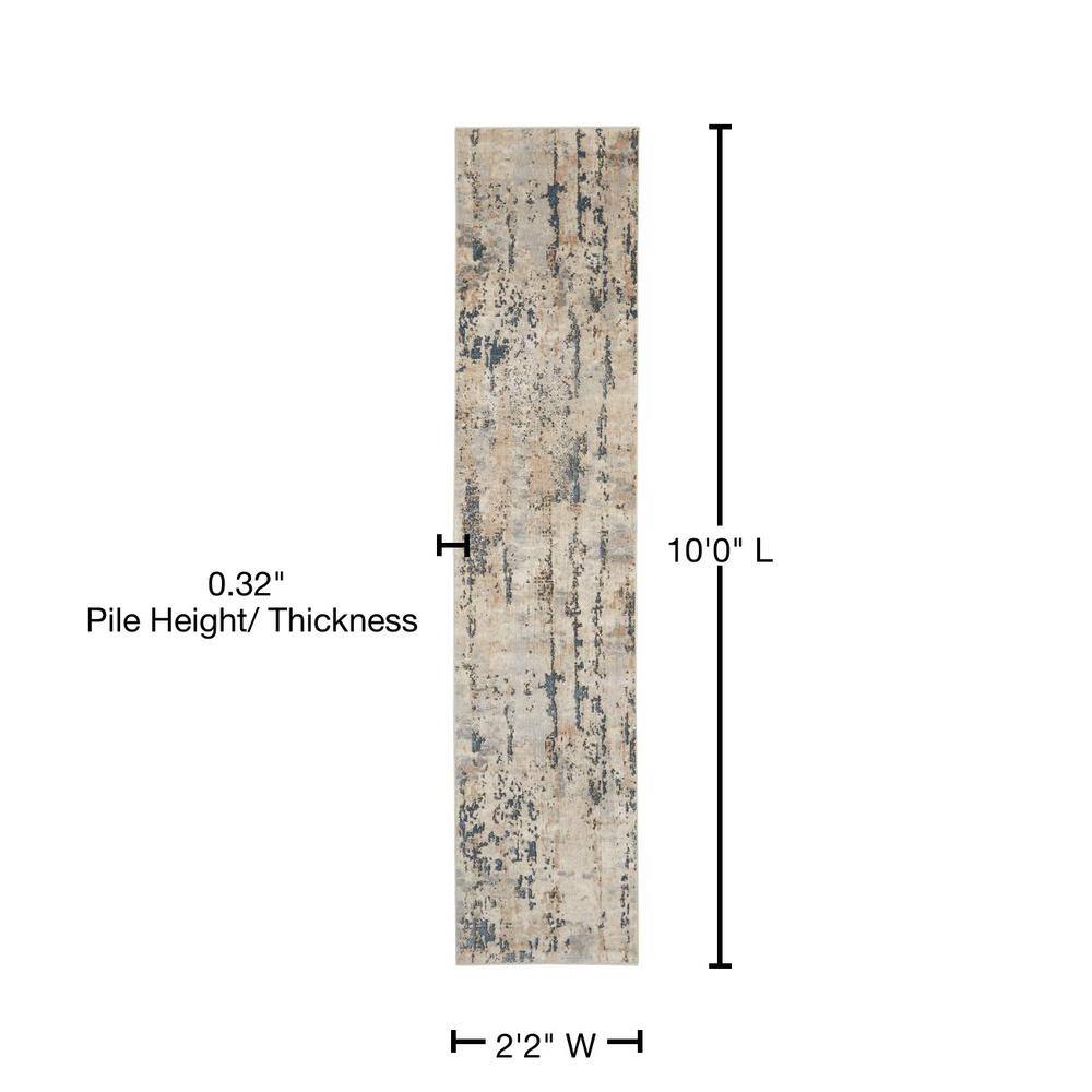 Concerto Beige Grey Abstract Synthetic Runner Rug 2'2" x 10'
