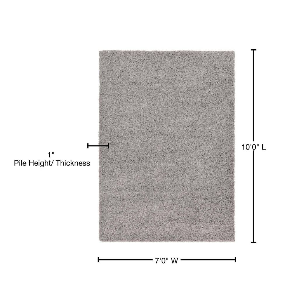 Cloud Gray Plush Shag 7'x10' Rectangular Synthetic Rug