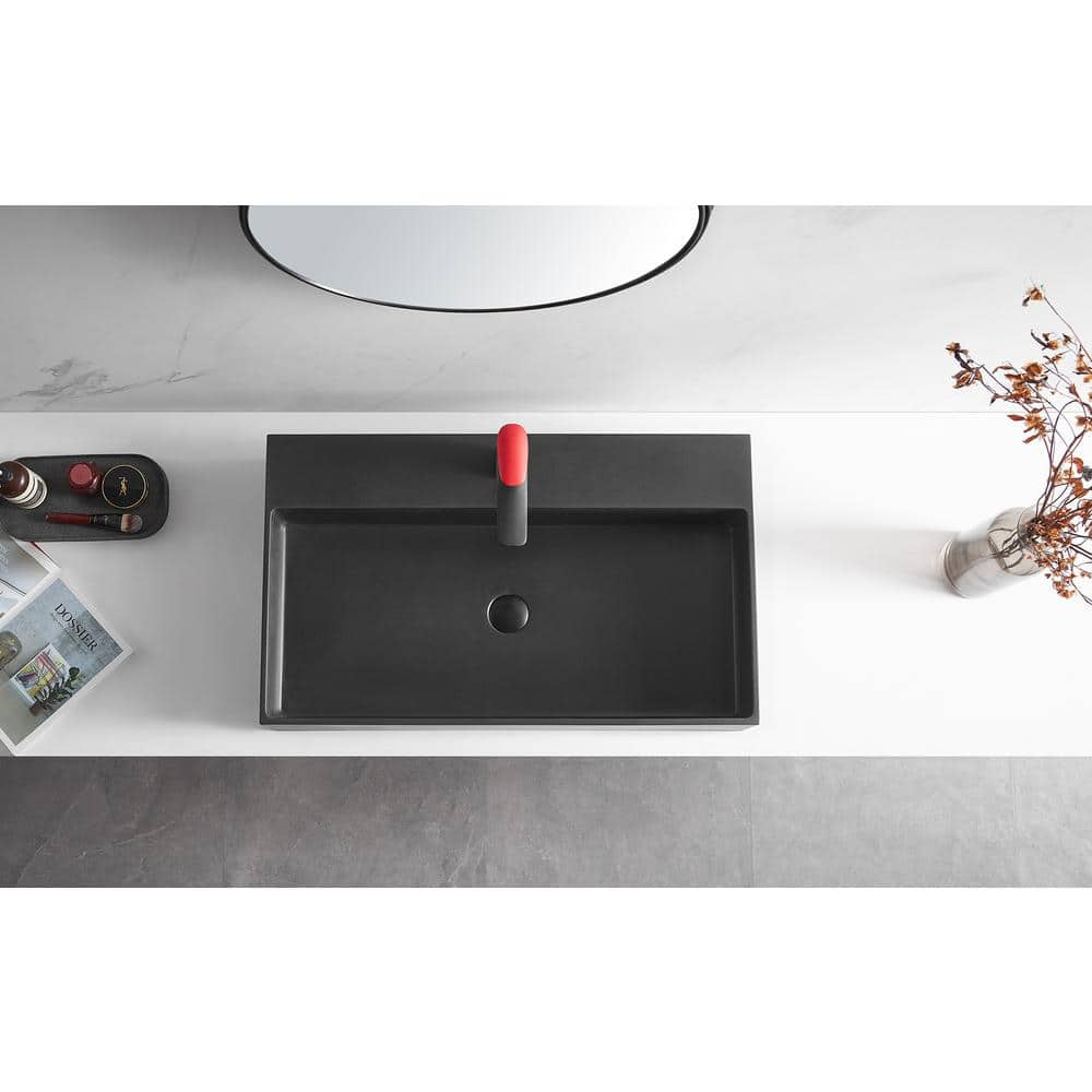 Matte Black Granite Wall-Mount Square Bathroom Sink