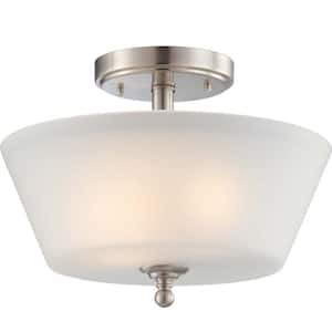 Surrey 13 in. 3-Light Brushed Nickel Contemporary Flush Mount with Frosted Glass Shade and No Bulbs Included