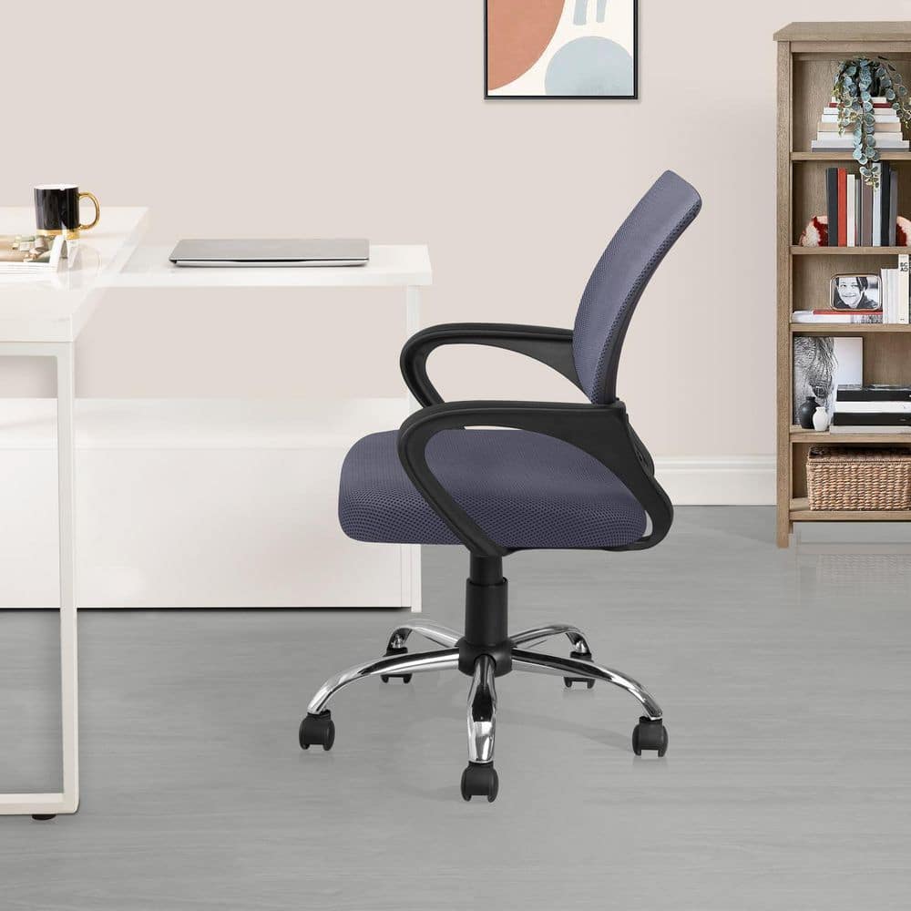 Mesh Breathable Back, Lumbar Support Ergonomic Swivel Office Chair in Gray with Non-Adjustable Arms - Thumbnail 3