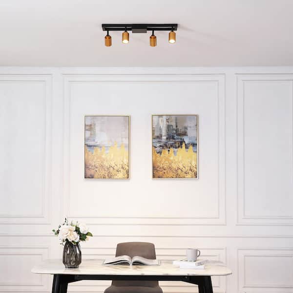 Shura Black and Brass 4-Light Square Ceiling Light with Rotatable Heads, Integrated LED Bulbs, Fixed Track, 3000K, 1820L