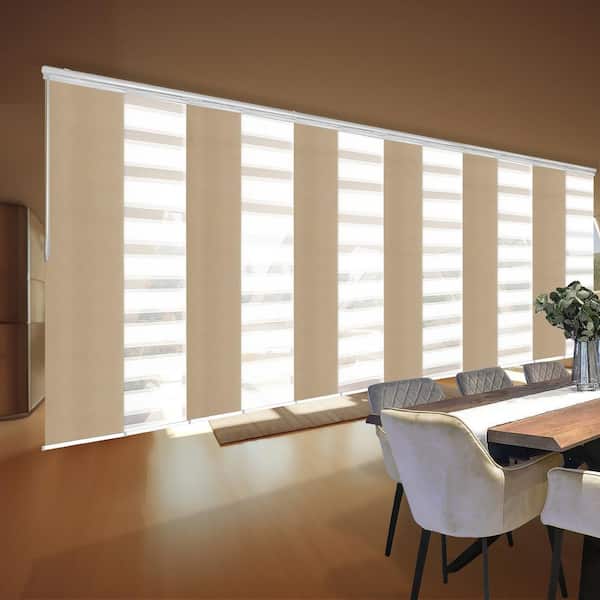 EMOH Sky Mirror 140 in. - 260 in. W x 94 in. L Adjustable 12-Panel White Double Rail Panel Track with 23.5 in. Slates