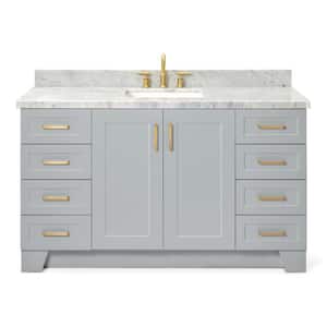 Taylor 61 in. W x 22 in. D x 36 in. H Freestanding Bath Vanity in Grey with Carrara White Marble Top