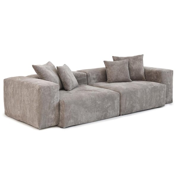 102.36 in. Square Arm Corduroy Velvet Rectangle Sofa in. Brown