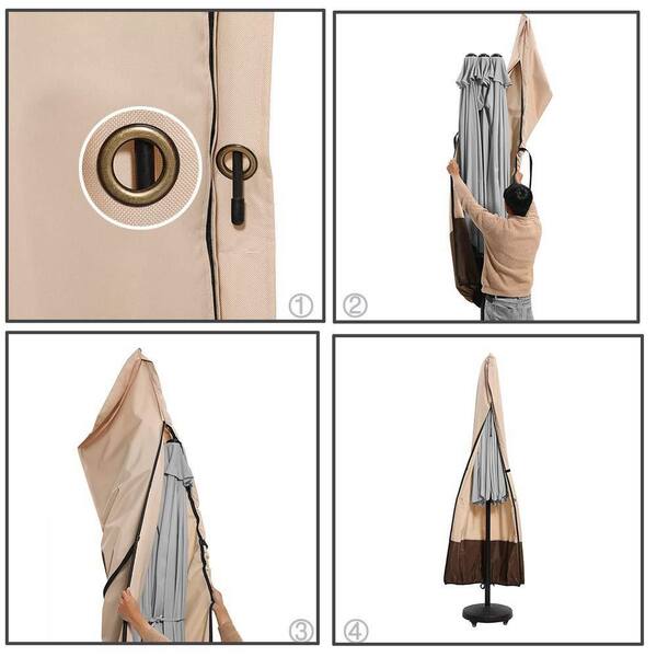 double sided patio umbrella covers with zipper OGETFUUR Beige and Brown Patio Umbrella Cover with Zipper and Rod for 7 to 11 ft. Umbrellas and 15 ft. Double-Sided Umbrellas