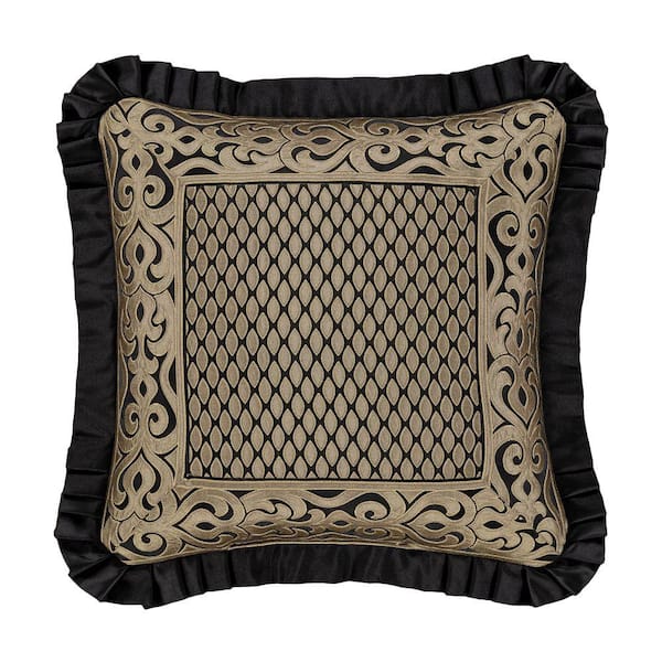 Unbranded Blythe Black and Gold Polyester 20 in. Square Embellished Decorative 20 in. x20 in. Throw Pillow