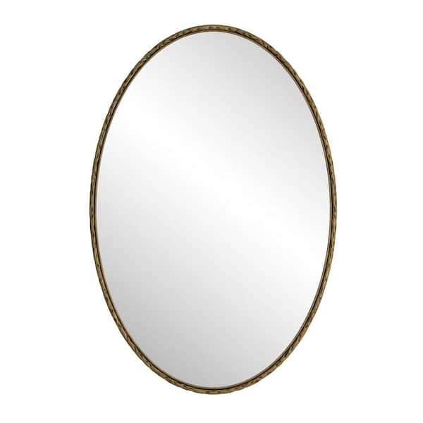 26 in. W x 40 in. H Oval Iron Framed Wall Bathroom Vanity Mirror in Gold