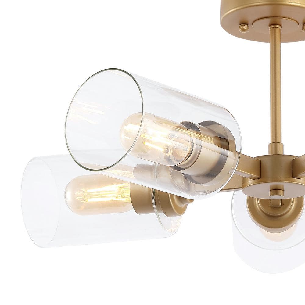 Jaynie 21.5" Brass Gold 5-Light Farmhouse LED Flush Mount with Clear Glass