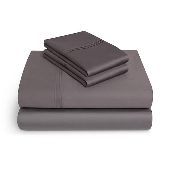 625 Thread Count 4-Piece Charcoal Solid Cotton King Sheet Set