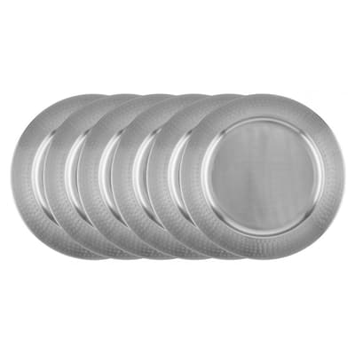 16 in. Stainless Steel Charger Plate - Hammered Rim (Set of 6)