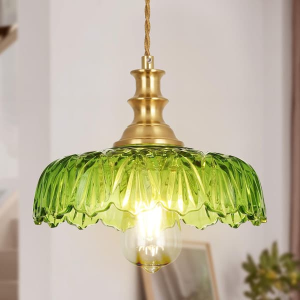Jasslynn 40-Watt 1 Light Green Modern Kitchen Pendant Light with Dome Flower Glass Shade for Bedroom, Living Room