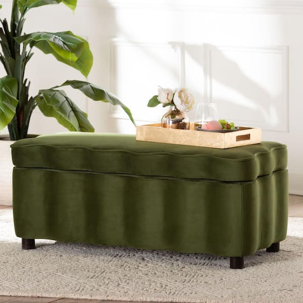 Paulina 38.4 in. Moss Green Velvet Storage Bench