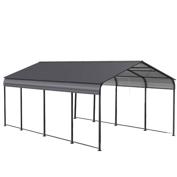 12 ft. x 20 ft. x 8.7 ft. Alabaster Dark Grey Metal Outdoor Carport Garage Canopy with Galvanized Steel Roof and Frame