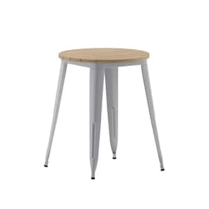 24 in. Round Brown/Silver Plastic 4 Leg Dining Table with Steel Frame (Seats 2)