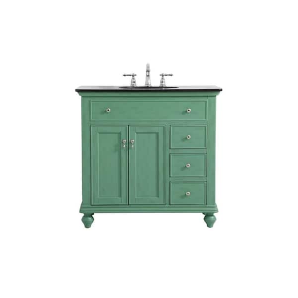 Unbranded Timeless Home 36 in. W Single Bath Vanity in Vintage Mint with Granite Vanity Top in Black with White Basin