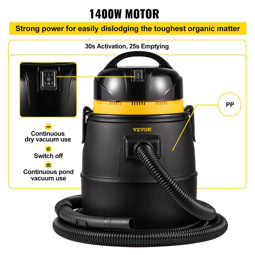 VEVOR 1400W Black and Yellow Pond Vacuum Cleaner with Accessories