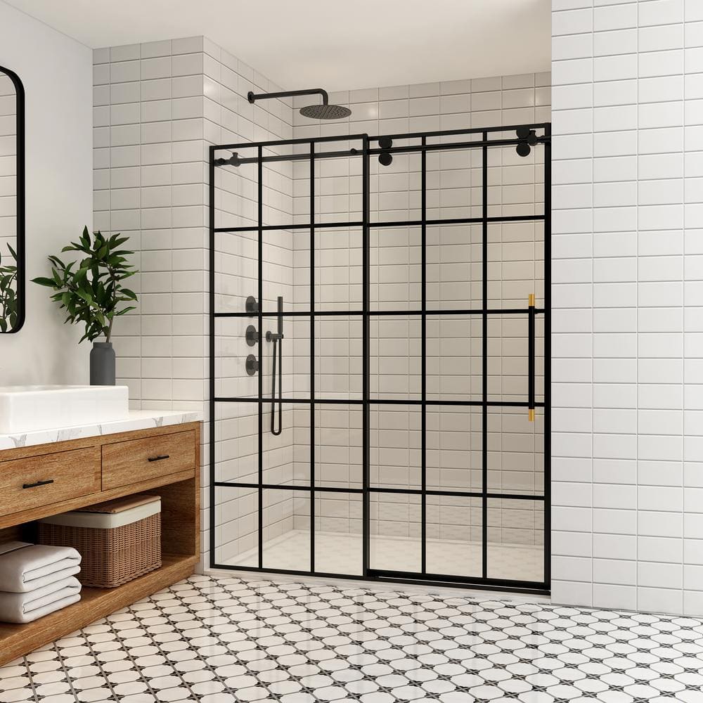 Puente 64 in. W x 78 in. H Single Sliding Frameless Shower Door in Matte Black with Clear Glass price history on PriceWatchPro