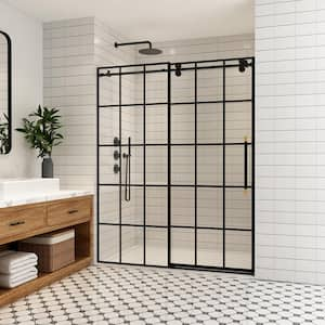 Puente 64 in. W x 78 in. H Single Sliding Frameless Shower Door in Matte Black with Clear Glass