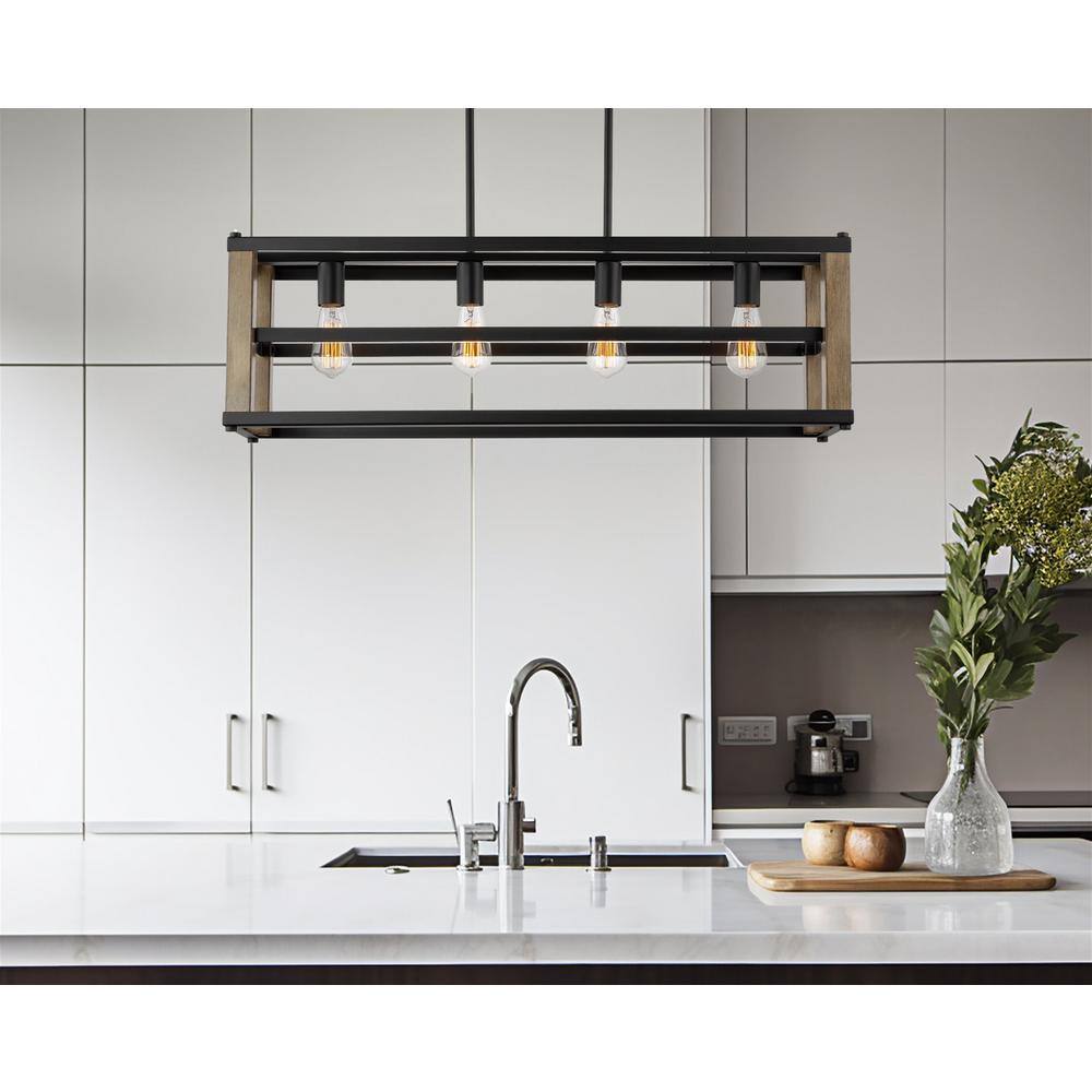Goodwin 34" Black and Smoked Birch Farmhouse Island Light